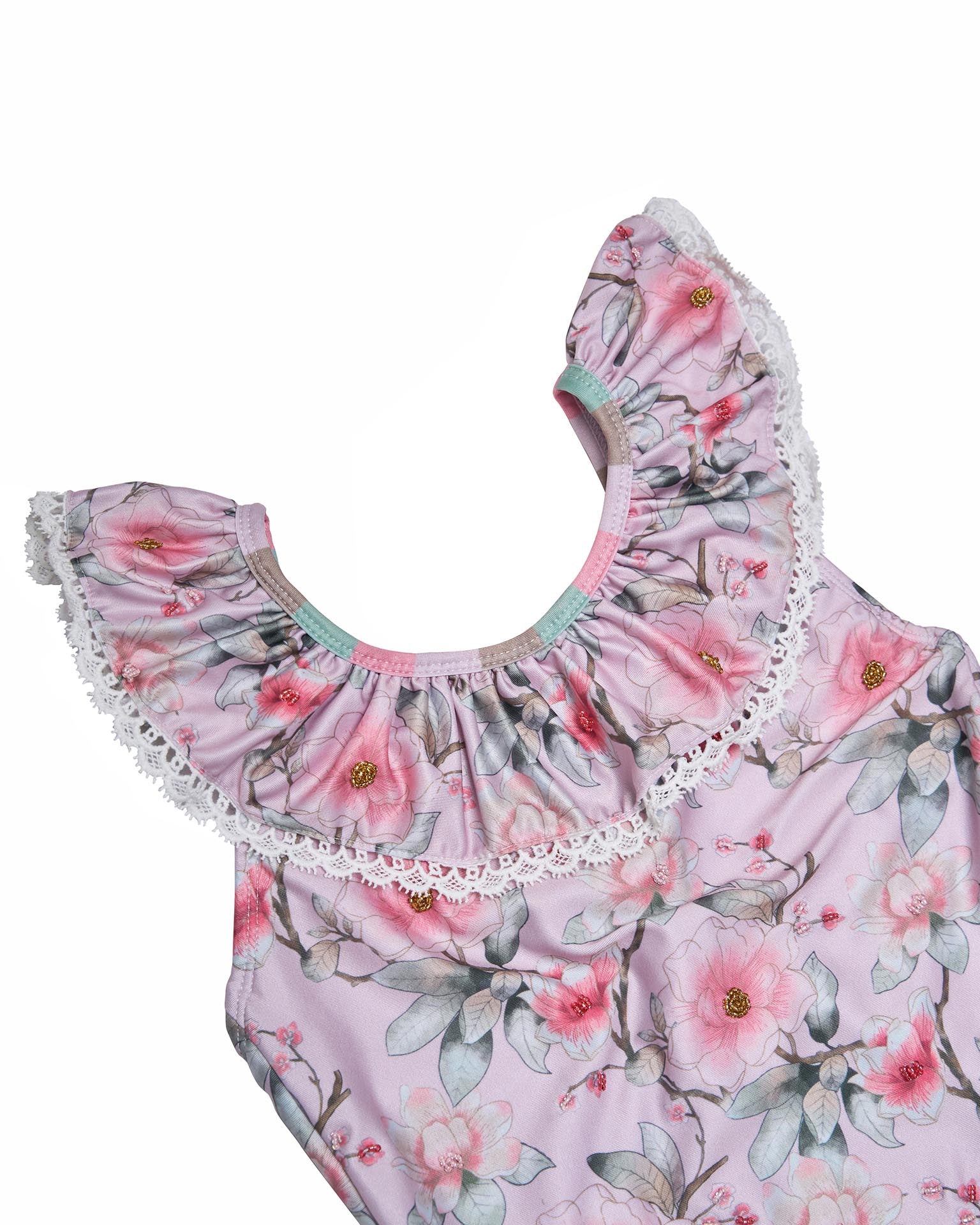 Girls Ruffle Neck One Piece Swimsuit (Petal Print) - Image 5
