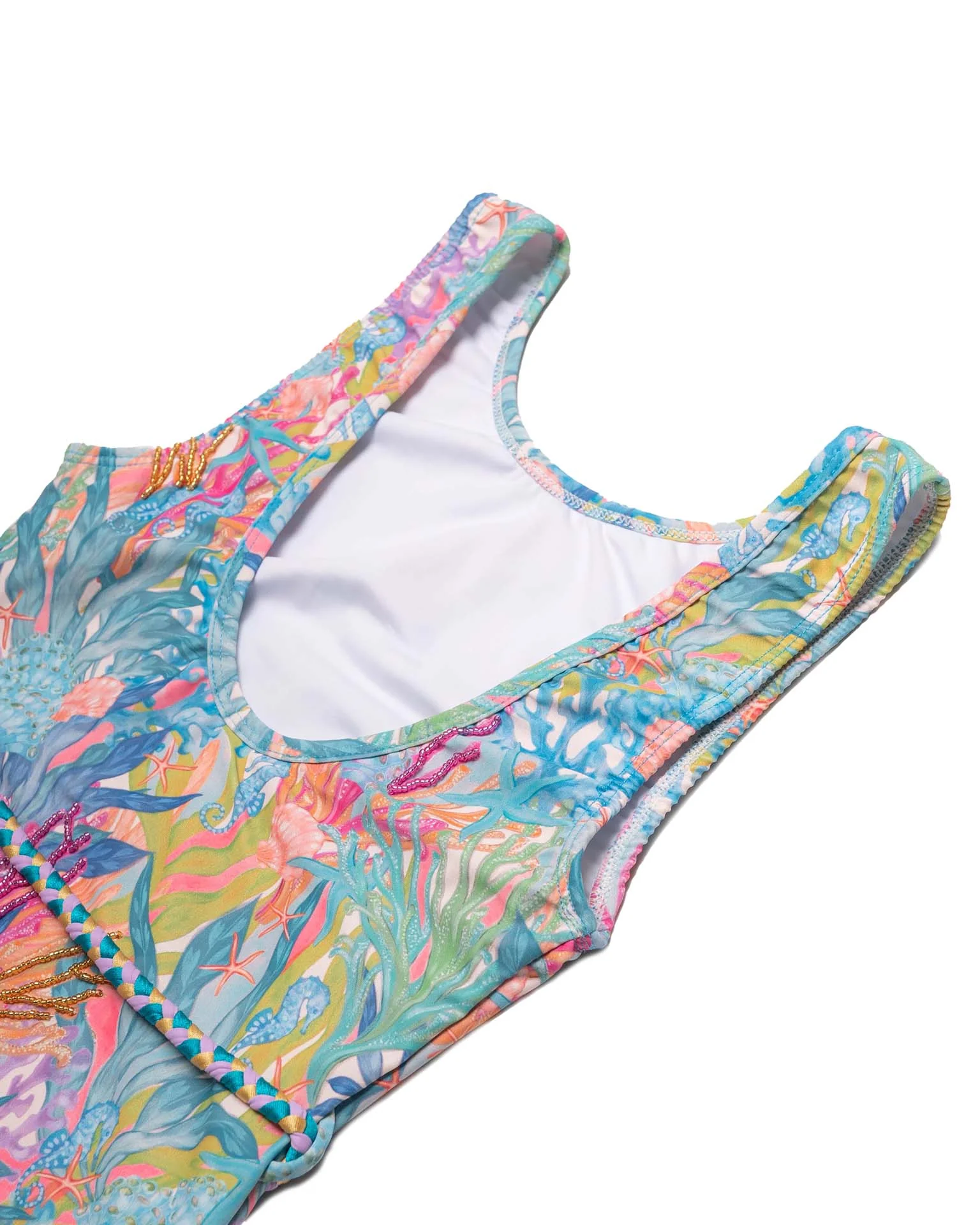 Hand Beaded One Piece Swimsuit with Belt - Image 8