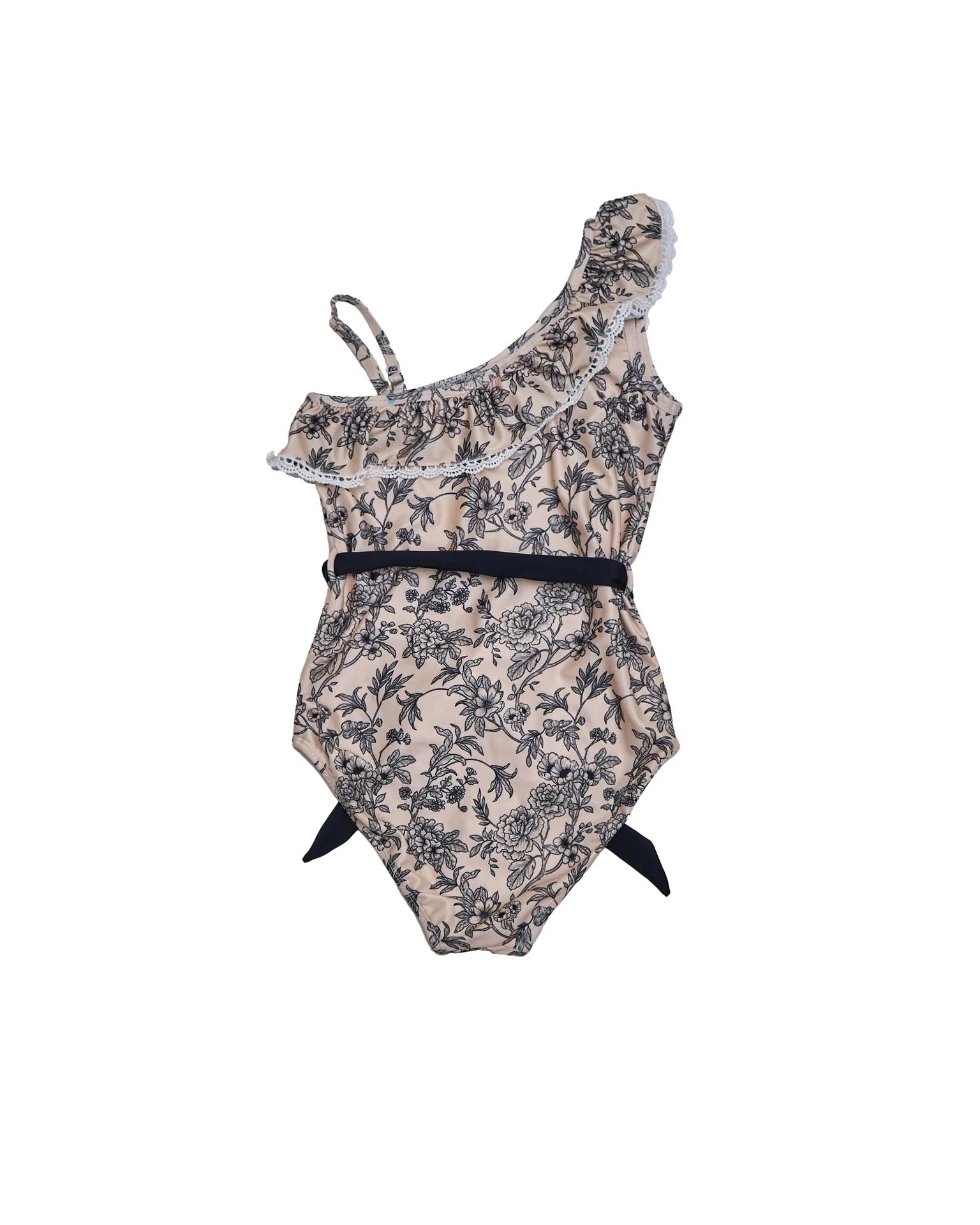 Girls One Shoulder One Piece – Ruffle Trim & Belt (Eden) - Image 3