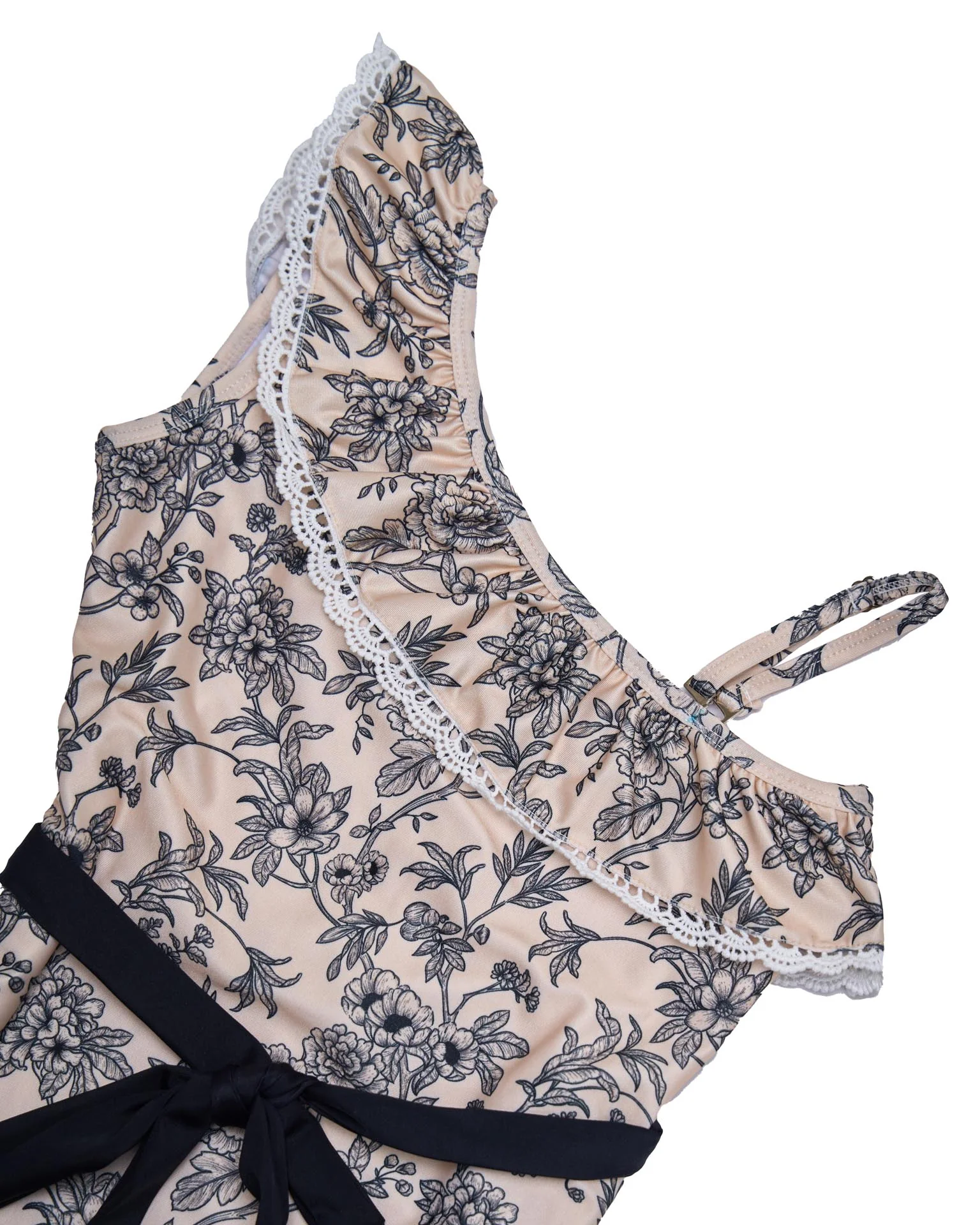 Girls One Shoulder One Piece – Ruffle Trim & Belt (Eden) - Image 4